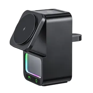 5 in 1 Bluetooth-Compatible Speaker Wireless Charging Station 360° Adjustable Holder Magnetic Wireless Charger with Phone Stand & Night Light for Apple Watch for iPhone 16 15 14 13 12 Pro Max