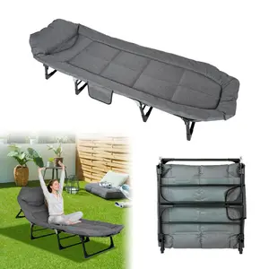 Extra-large folding bed, lightweight folding camping bed, breathable fabric, 6-position adjustable folding bed, suitable for outdoor travel, courtyard relaxation, and self-driving tours