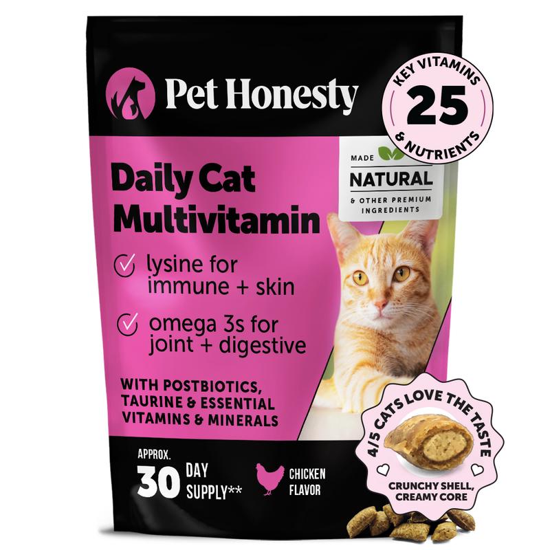 Pet Honesty Crunchy, Creamy Daily Multivitamin for Cat Treat Alternative (Chicken Flavor) 3.7 oz - Supports Immune, Heart, Joint, Skin & Gut Health Supplement for Cats with Natural Ingredients
