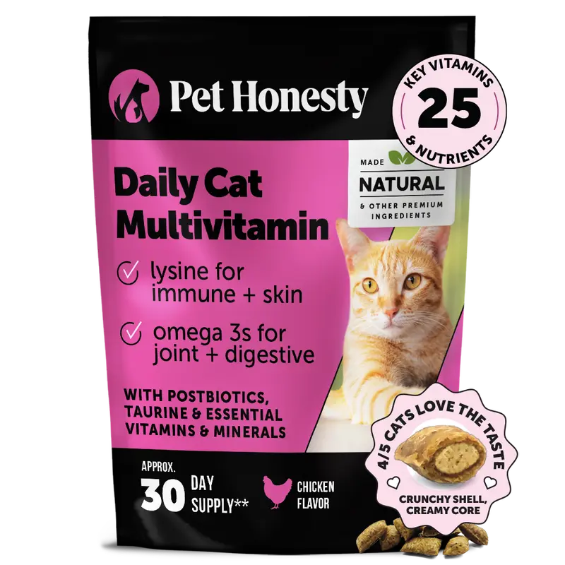 Pet Honesty Crunchy, Creamy Daily Multivitamin for Cat Treat Alternative (Chicken Flavor) 3.7 oz - Supports Immune, Heart, Joint, Skin & Gut Health Supplement for Cats with Natural Ingredients