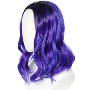 F-HDW01  Kids Child Purple Dye Wig Halloween Costume Cosplay Wave Wig