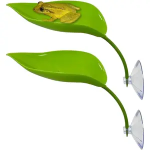 KVZVK 2Pcs Tree Frog Tank Leaf Decorations,Leaf Shape Basking Platform with Suction Cups for Leopard Gecko Tank Accessories for African Dwarf Frog