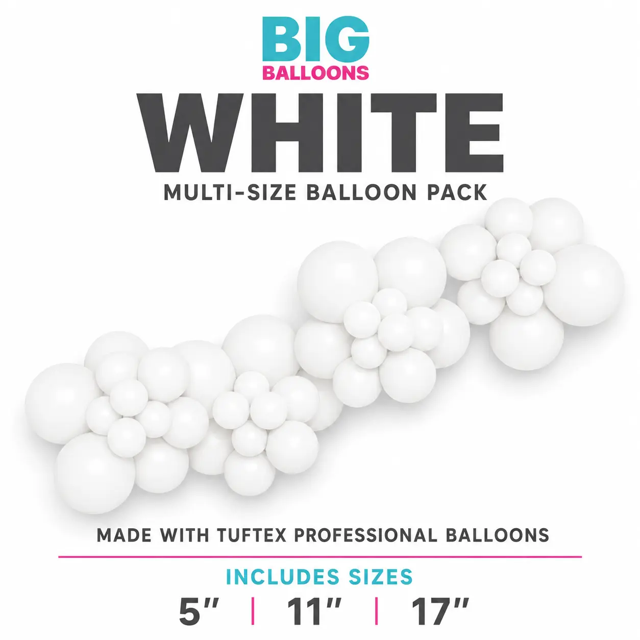 White Balloon Multi-Size Pack Professional Latex Balloons for Balloon Arch Garland Event Decor
