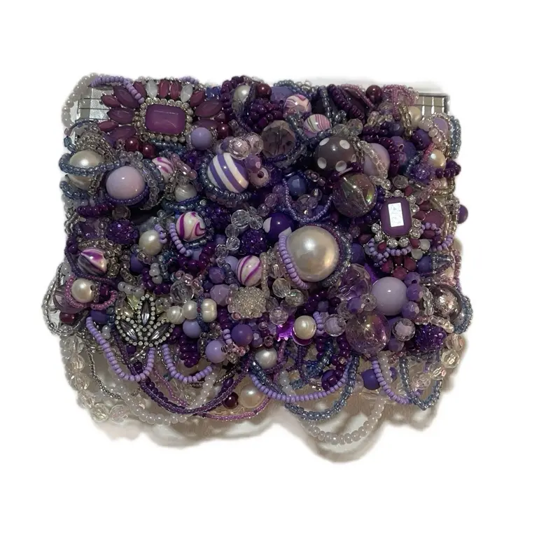 Handmade 5x7 Inch Purple Beaded Embroidery Canvas Wall Art for Home Decor Unique Beadwork Design