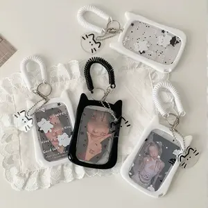 Cute Cat Design Photo Card Holder, 1 Count Transparent Acrylic ID Card Holder, Retractable Badge Holder, Keychain for Office School Student