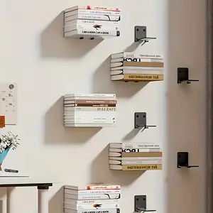 4pcs Matte Black Metal Floating Bookshelves - Wall Mounted Heavy Duty Book Organizer, Suitable for Teachers, Library, Living Room, Bedroom, Office, etc. Space-Saving Invisible Bookshelf Storage Rack, Ideal for Holiday or Housewarming Gifts.