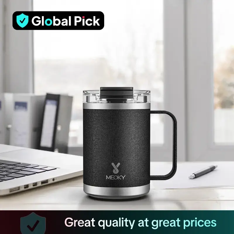 【meoky】14oz Tumbler, Stainless Steel Coffee Mug with Handle & Lid, Portable Insulated Tumbler Cup, Heat Resistant Thermal Cup, Summer Cool Bottle, Reu