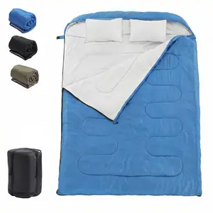 Double Sleeping Bag for Adults with Pillow, Lightweight Portable Large 2 Person Sleeping Bag, Cold Weather Warm Zipper Sleep Bags for 3 Seasons Backpacking/Camping/Hiking/Outdoor Adventure