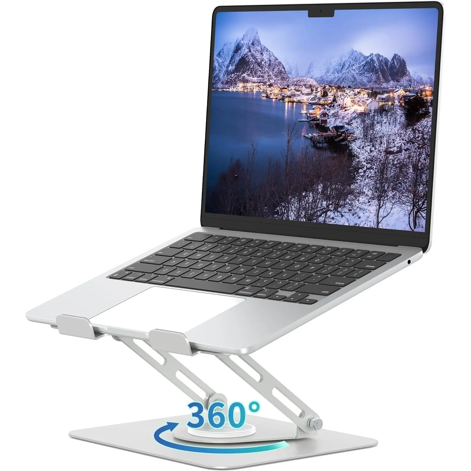 Modern Office Furniture Metal Computer Stand - Foldable Laptop Riser with 360° Rotatable Base, Multi-Angle Tilt Adjustment, Durable Synthetic Build, Workspace Decluttering, Compatible with 10-15.6 Inches PCs