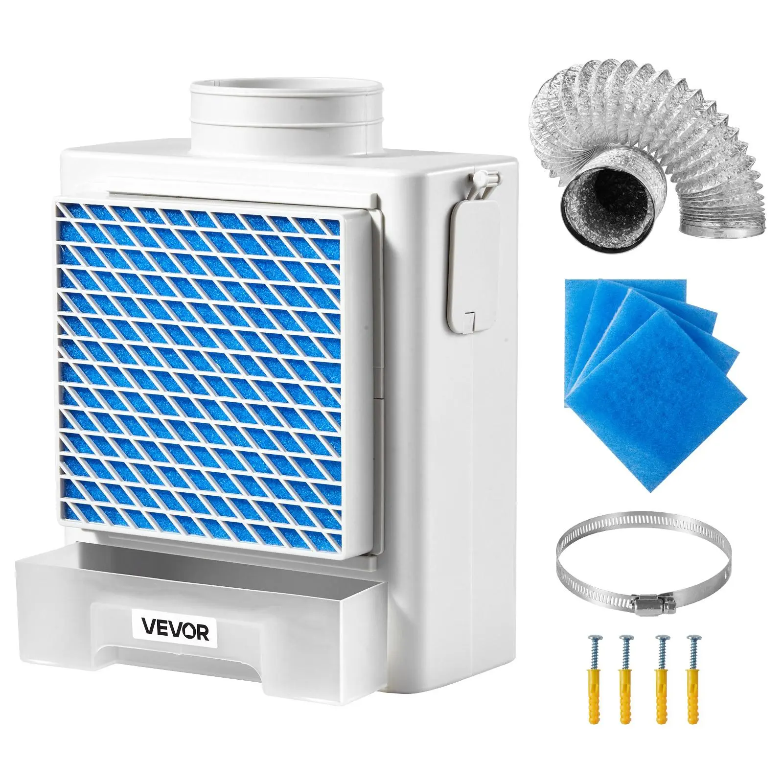 【Summerfinds】VEVOR 3-in-1 Indoor Dryer Vent Kit,Premium ABS Material with Water Drawer Fits 4 inch Exhaust Port, Smart Overheating Reminder Exhaust Hood & with 4 Purification Pads,For Electric Clothes Dryers