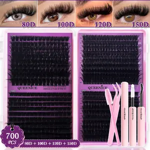 Individual False Eyelash Kit, D Curl, 80D+100D+120D+150D, Voluminous and Fluffy Lash Set, 9-16mm Mixed Lengths, Suitable for Beginners, DIY Home Eyelash Extension Kit, Reusable Natural-Looking Lash Enhancer, Fluffy Cluster Lashes, Dramatic Volume Eyelash