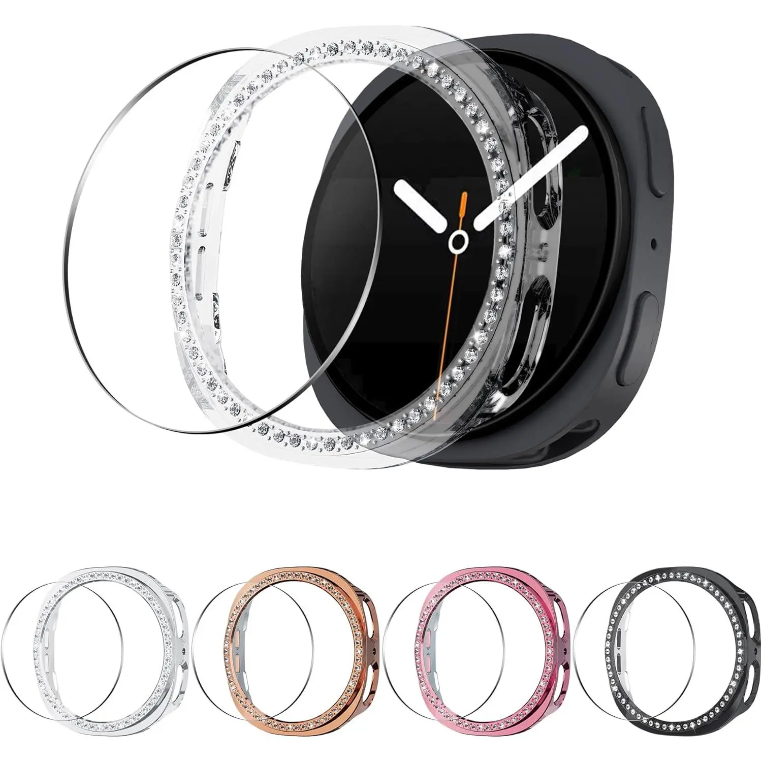 Rhinestone Crystal Accents Bling Smart Watch Case - 40mm, Tempered Glass Full Coverage Screen Protector, Hard PC Bumper, Easy Install Snap-On Cover, 5-Pack Colors Everyday Fashion Watch Accessories