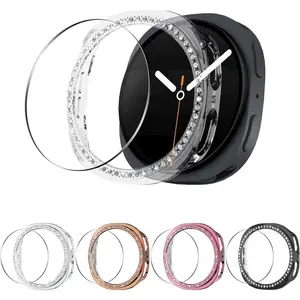 5+5 Pack Bling Case for Samsung Galaxy Watch 8 40mm Screen Protector, Hard PC Bumper Cover with Tempered Glass, All-around Shiny Rhinestone Case for Samsung Watch 8 40mm Only Protection Protective Wearable Crystal