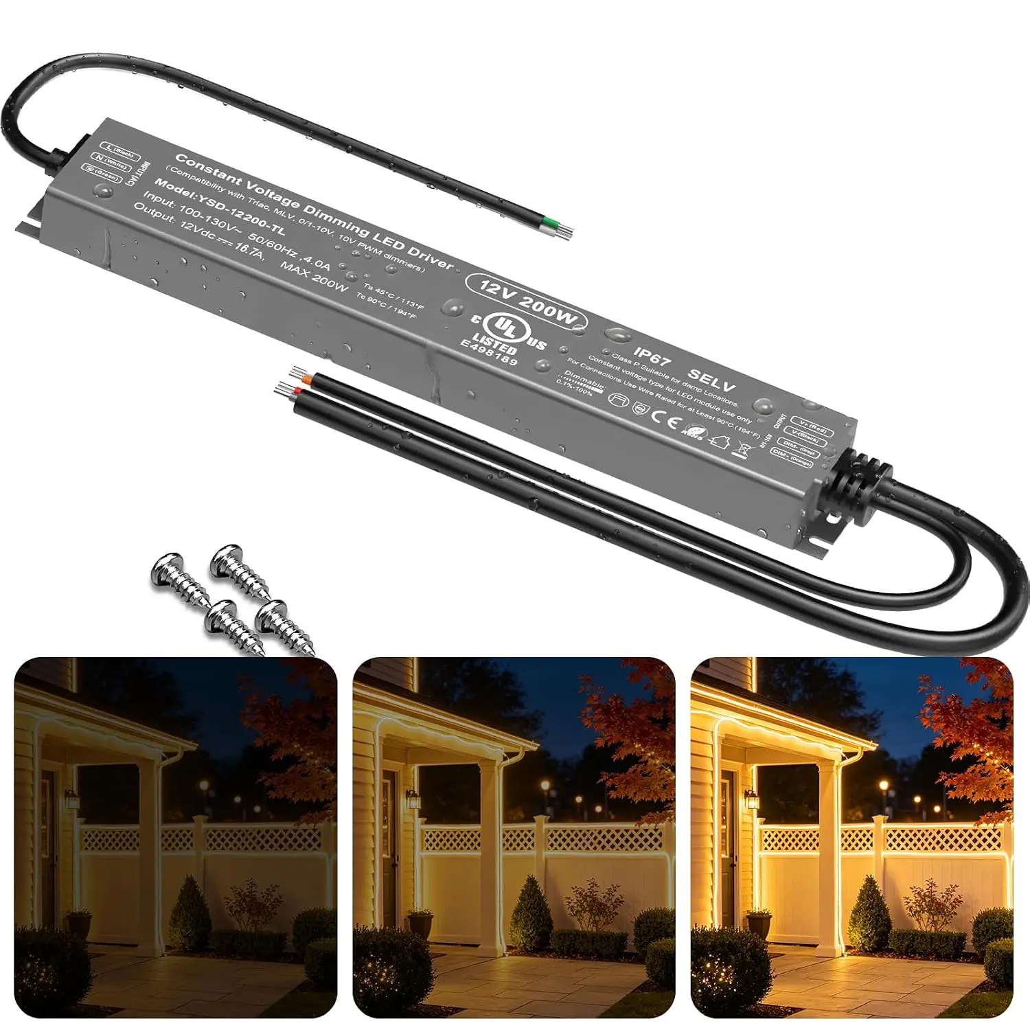 12V Dimmable LED Driver 200W,UL Listed 5-in-1 Triac/MLV/0-10V/PWM