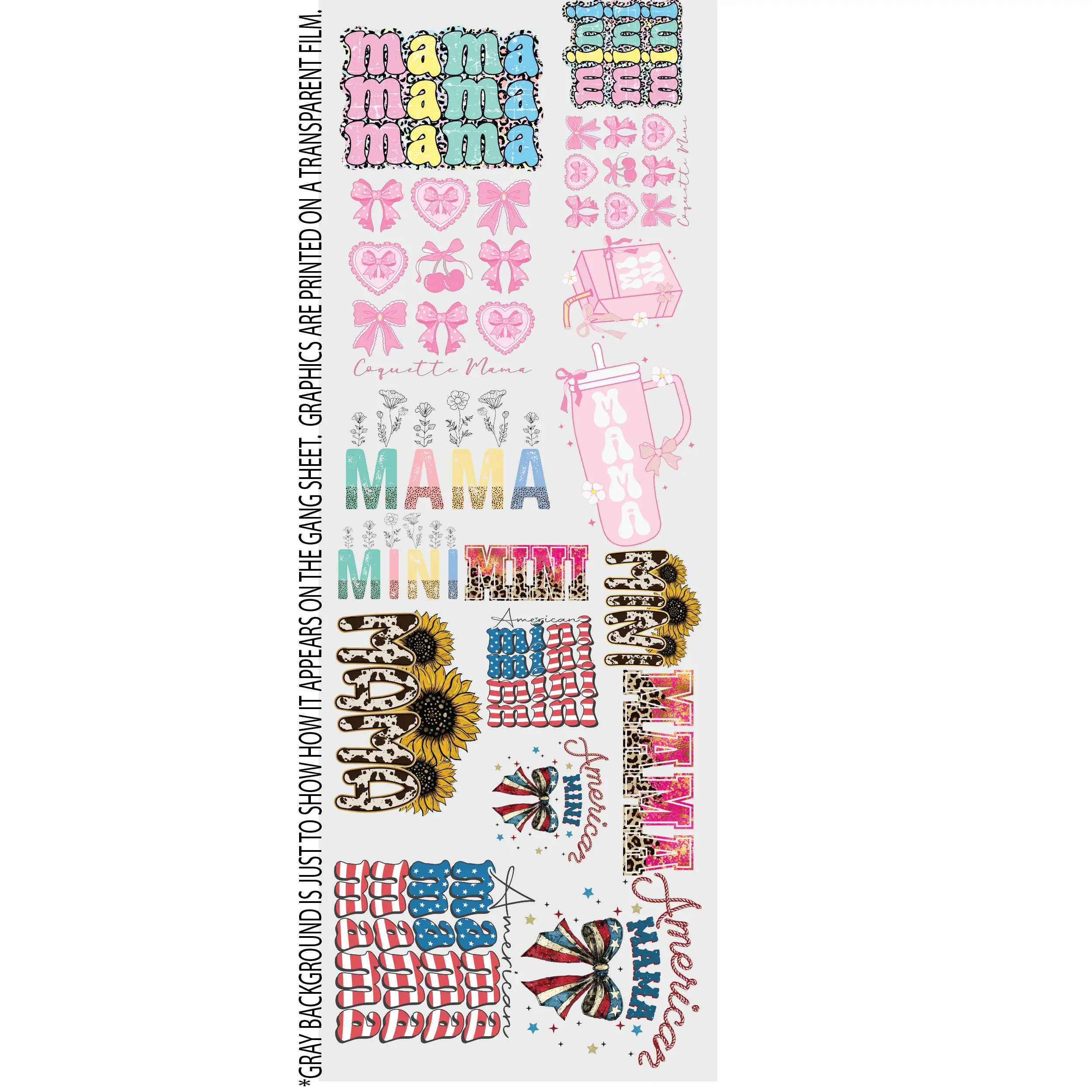 Mama & Mini DTF Gang Sheet (22in x 60in) Full Color, Durable T-shirt Transfers