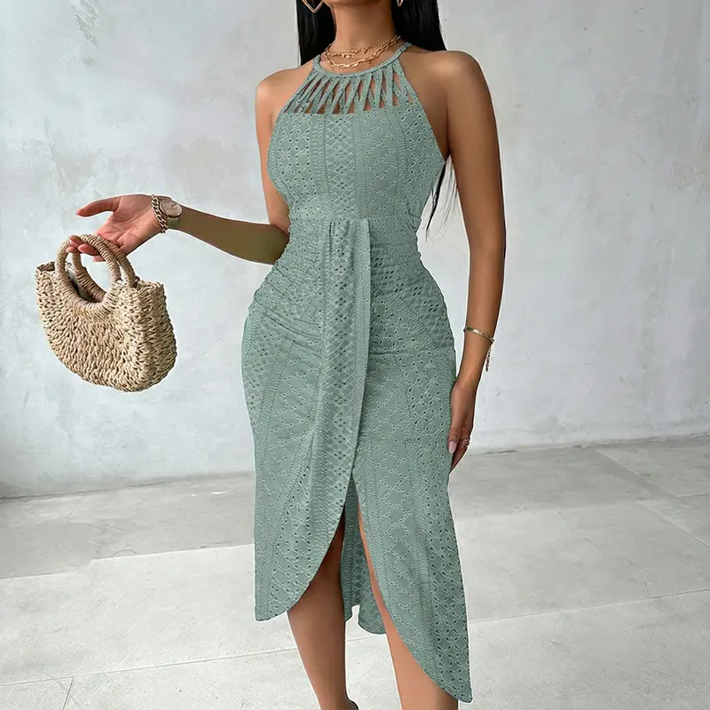 ChicMe Women's Sage Green Maxi Dress Halter Neck Ruched Knit Slit Dress/Summer Dress Casual Hollow-out Draped Vacation Look Fit Soft - TikTok Shop ChicMe Women's Sage Green Maxi Dress Halter Neck Ruched Knit Slit Dress/Summer Dress Casual Hollow-out Draped Vacation Look Fit Soft - TikTok Shop
