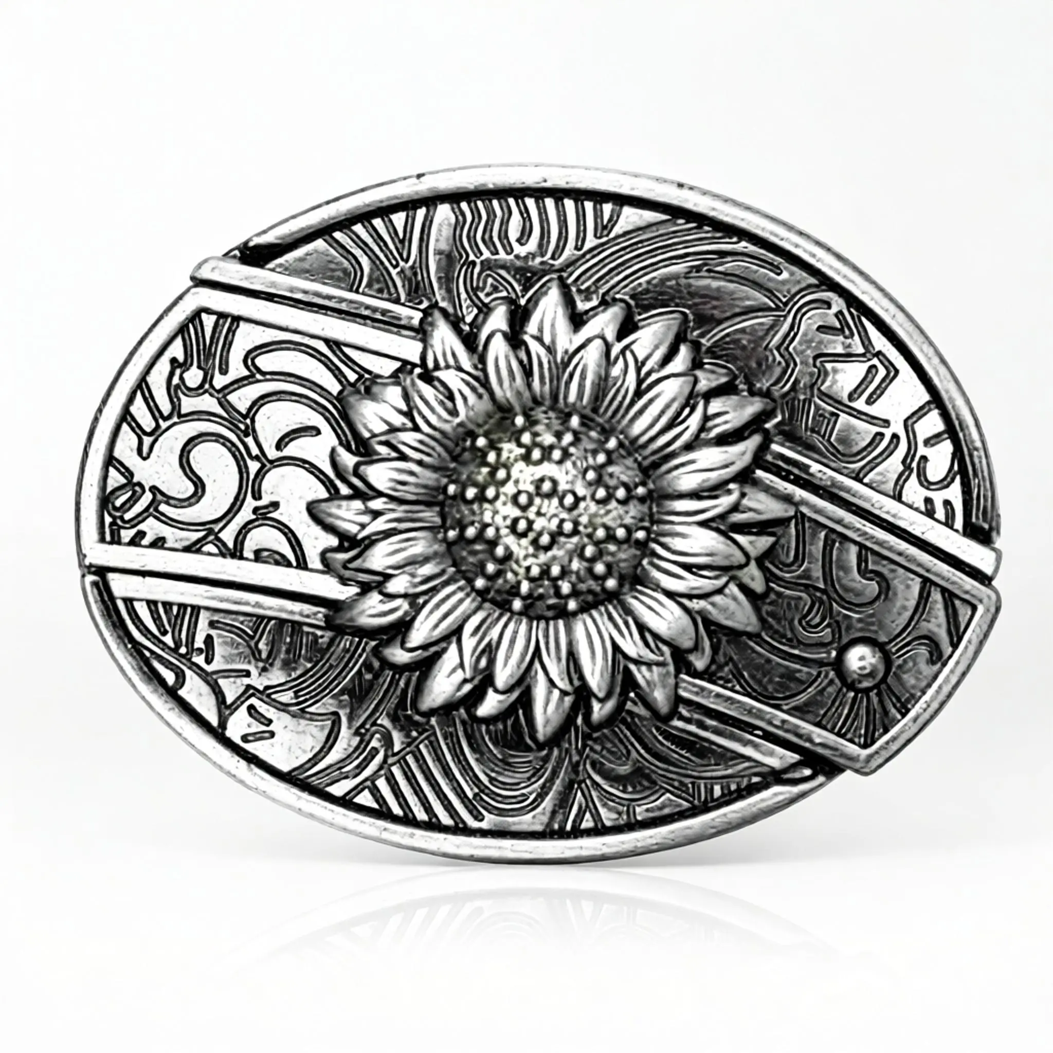 Sunflower Western Belt Buckle,Men's Antique Silver Sunflower Western Cowboy Belt Buckle - Vintage Engraved Metal Buckle Head, Hip-Hop Style Western Wear Accessory, Ideal Gift for Boyfriends, Great for Rodeo, Jeans Decoration，Western wear belt buckle