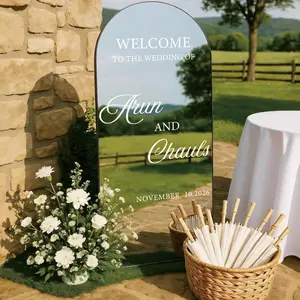 JarThenaAMCS 10 Sheets Wedding Mirror Decal Sign Vintage Script Welcome to Our Wedding Mirror Sticker DIY Name & Date Removable Vinyl Letters for Engagement Marriage Reception Decor