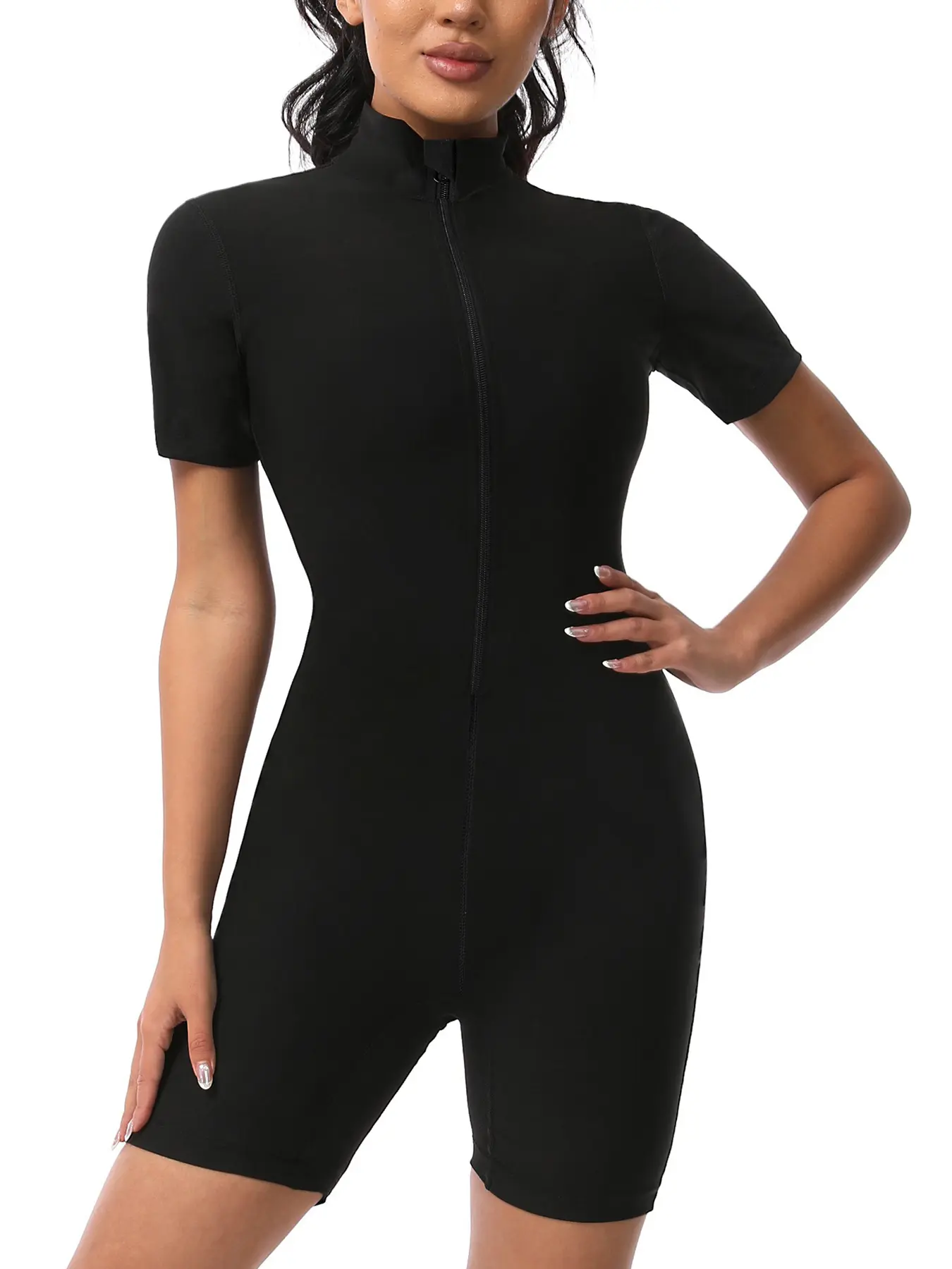 Women's One-Piece Sauna Jumpsuit, Zip-Up Yoga Romper, Tight-Fit
