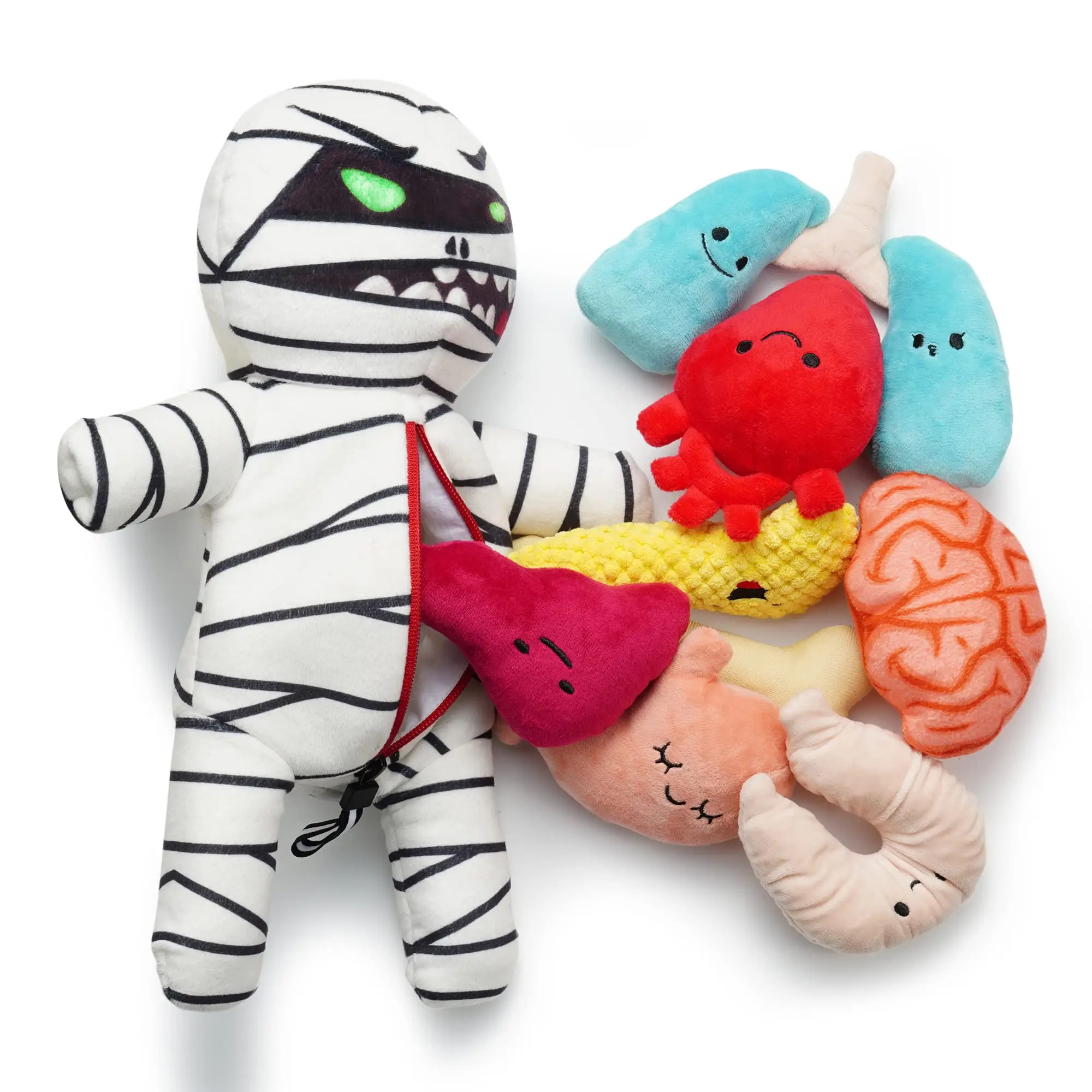 Nocciola 9-in-1 Zombie Plush Squeaky Dog Toys, Mummy Toys, Stimulating Puzzle Toy with 8 Organ-Shaped Plush Toys, Halloween gift, Stuffed Toys for Sma