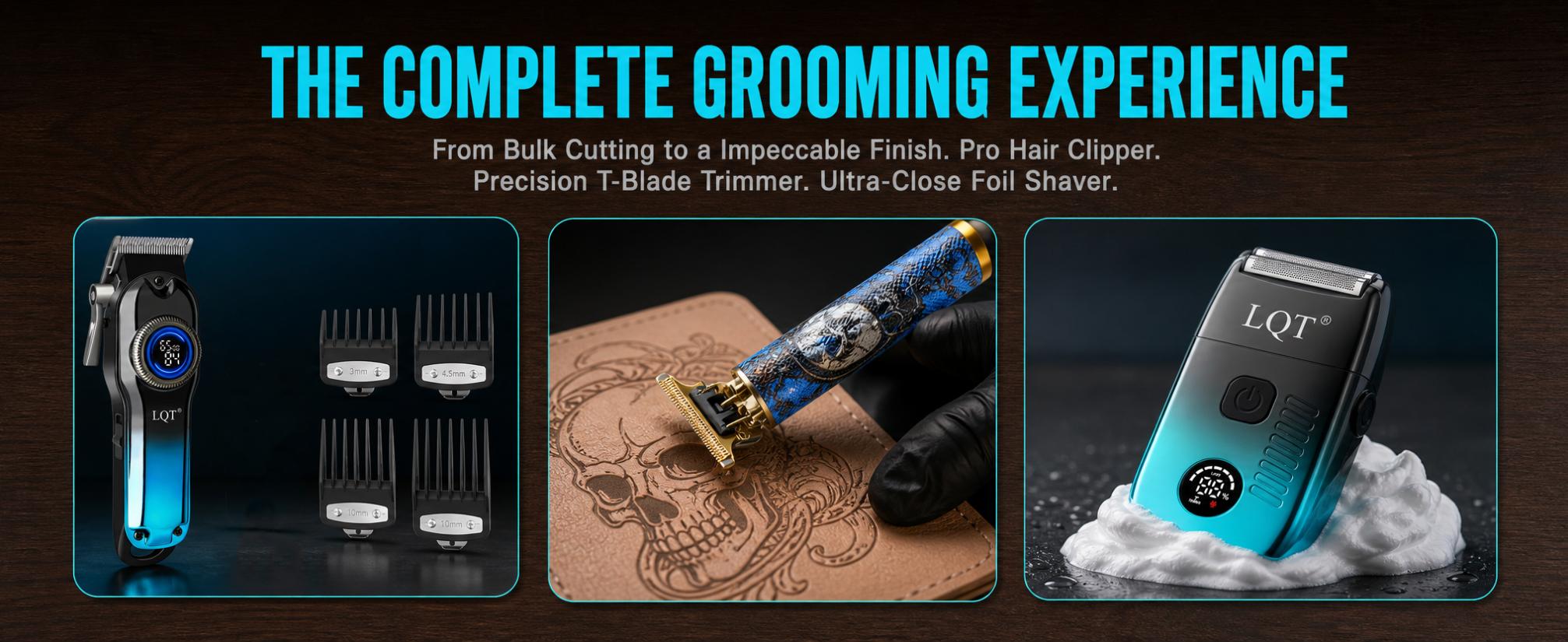 LQT 2/3PCS Blue Rechargeable Professional Hair Clipper Set - Men's Metal Mesh Trimmer, barber equipment，Precision Cutting Kit with Guide Combs, for Home & Salon Use, Christmas Gift