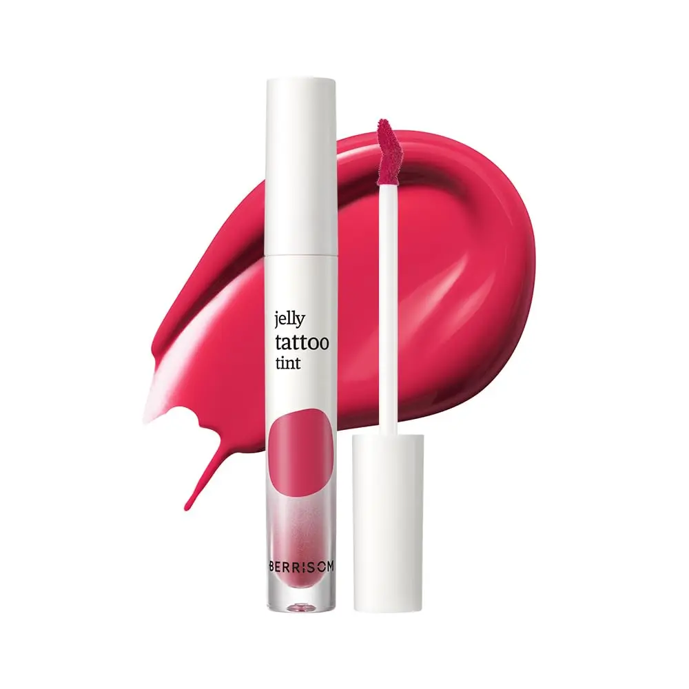 Berrisom Jelly Tattoo Tint, Long Lasting Korean Lip Stain with Jelly Texture, Transfer-Resistant Color, 3.8g / 0.13oz, 4 Shades (Cherryberry)
