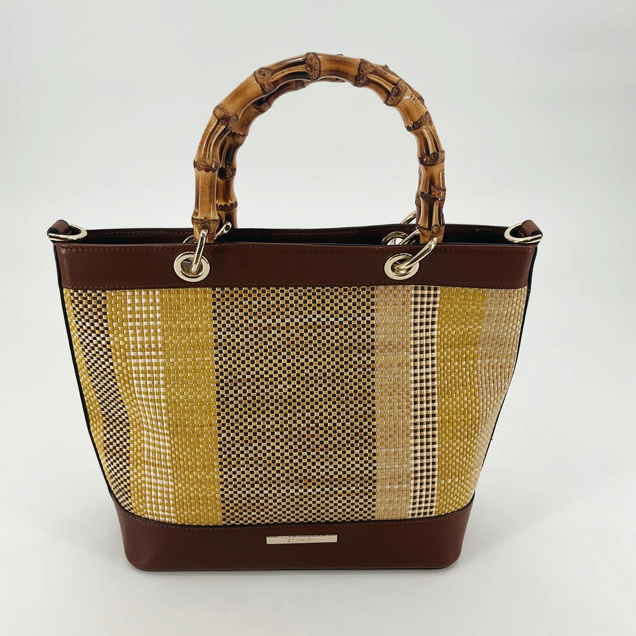 Brahmin Lane Woven Straw & Leather Tote Bag with Bamboo Handles
