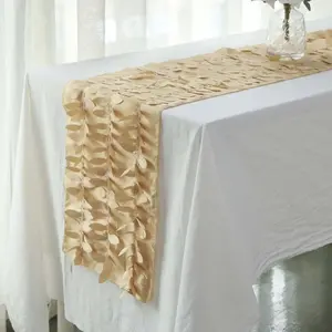 Taffeta Fabric Table Runner 12"x108" Champagne - 3D Leaf Petal Table Decor