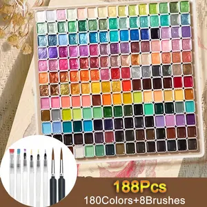 180-Color Metallic Watercolor Paint Set, Portable & Lightweight, High Solid Pigment, Starry Shades, for Artists & Professionals, Artist Bundle, Watercolor Painting Supplies