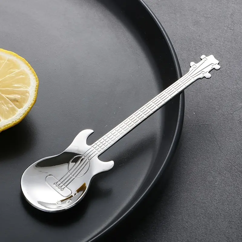Guitar-Shaped Stainless Steel Spoon, Tea Scoop - Perfect for Coffee, Tea, Desserts | Durable, Stylish Cutlery Tableware, Utensils, Tea Accessories for Music Enthusiasts