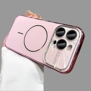 Cool Aurora Large Window Phone Case for IP17 Pro Max IP16 15 14 13 Pro Max Magnetic Lens Protector Shockproof Clear Visibility Protective Casing