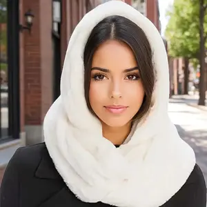 Women'S Faux Fur Balaclava with Hood - Lightweight, Inelastic Fit, Toggle Closure, Christmas Theme, Polyester 100., Furry Cap, Integrated Scarf Design for Winter Protection, Christmas Balaclava |     Faux Fur Balaclava |     Lightweight Balaclava, Balacla