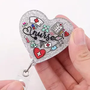 Heart-Shaped Nurse Lanyard with Fixed Holder, Nurse Badge Reel, Durable Nylon Material, Ideal for Nurses and Medical Workers, Essential Medical Accessory