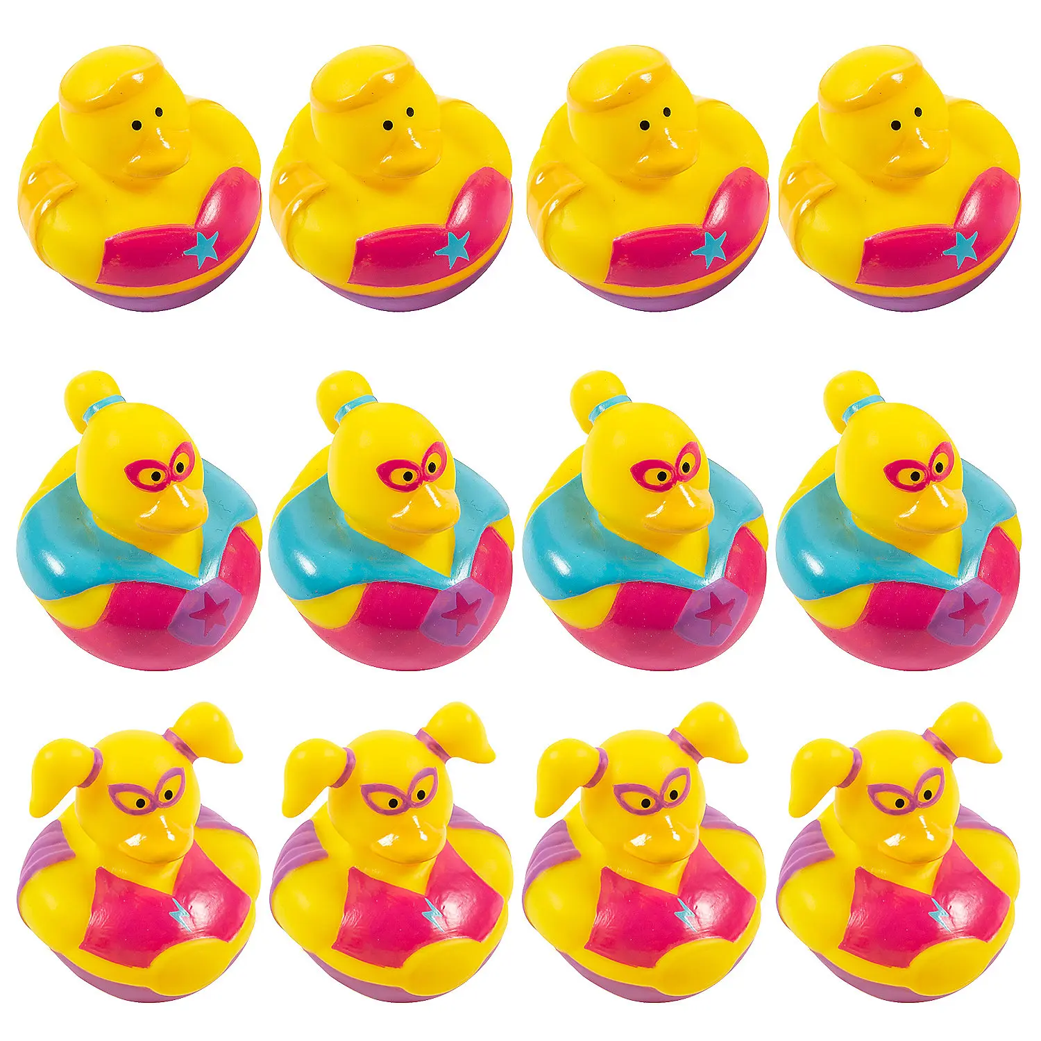 Multicolor 2" Superhero Girl Rubber Ducks Combo - 12-Pc Soft Small Action Figures, Cute Collectibles for Oriental Trading Company Comic Book Events & Movie Watch Parties, Decorative Gifts, Watch Party