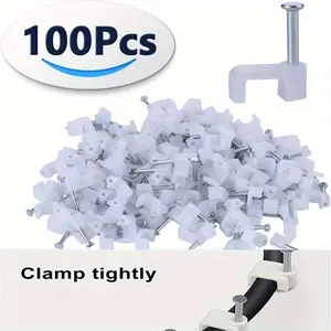 100pcs Cable Wire Clips, 7mm Cable Management Electrical Ethernet Dish TV Speaker Wire Cord Tie Holder Single Coaxial Nail Clamps