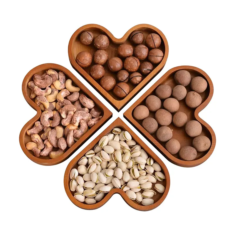 Wooden Heart Shaped Tray, 1/2/4/6 Counts Snack Tray, Candy Tray, Cookie Tray, Nuts Tray, Kitchen Storage Organizer, Kitchen Supplies