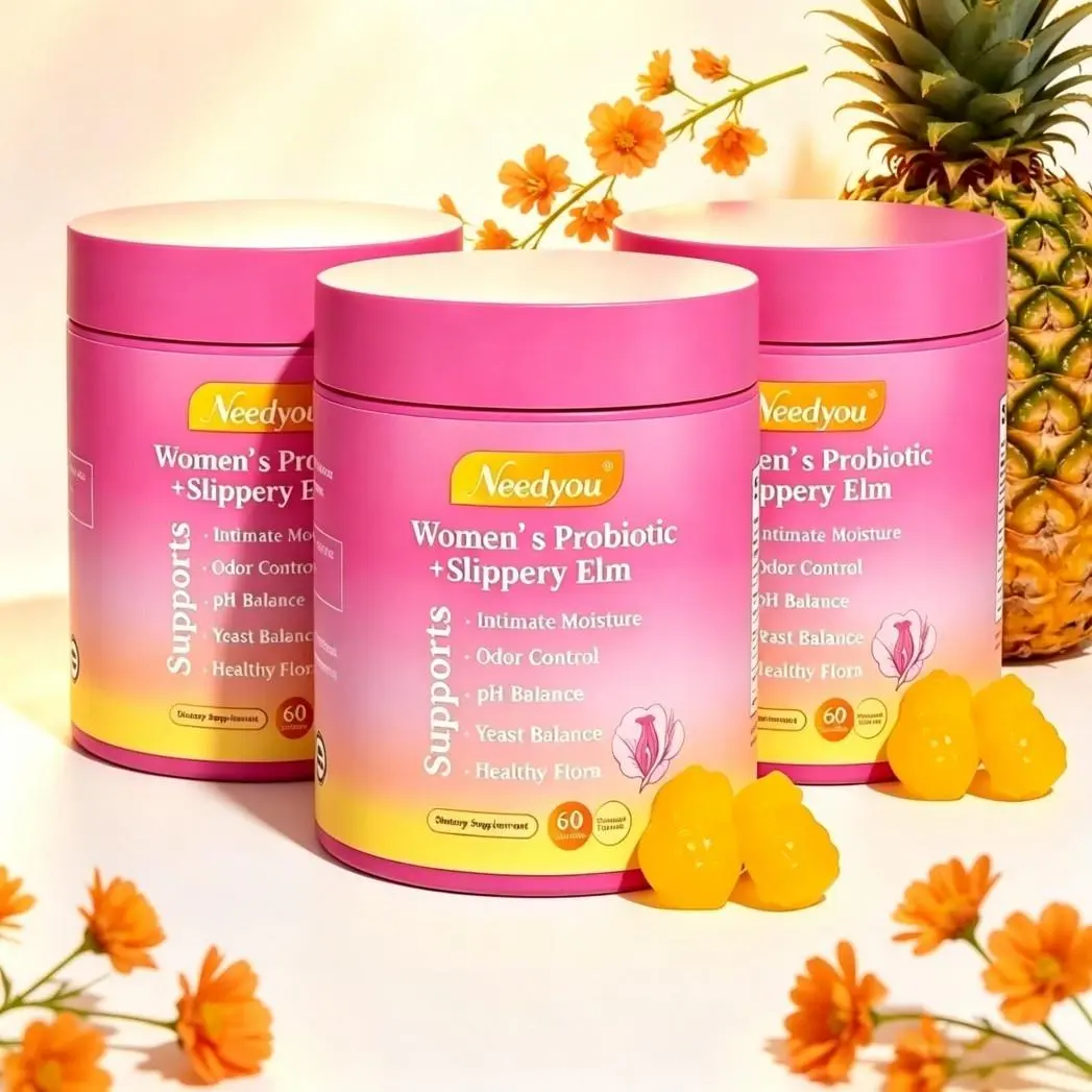 Women's Probiotic Gummies with Organic Slippery Elm, Feminine Intimate Balance Supplement for Optimal pH, All-Day Fresh Scent, Reliable Vaginal Moisture Care, 60 Pineapple Flavor Chews