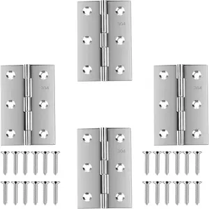 Stainless Steel 3 Inch Folding Butt Hinges for Furniture Door Window Case Lid and Wooden Box Chest, Pack of 4