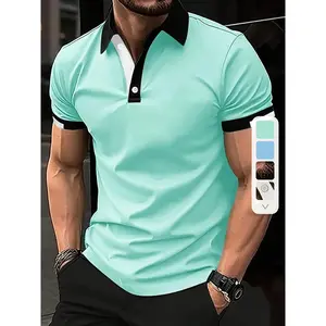 Color Block Men's Short Sleeve Lapel Shirt, Summer Outdoor Sports Leisurewear