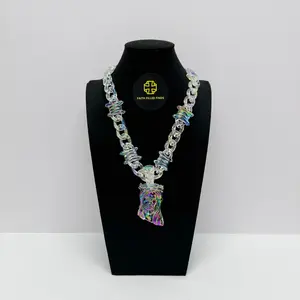 Pendant  Necklace Unisex, Trendy Iridescent Chunky Chain Jewelry for Daily Wear, Streetwear, Birthday Gifts, Religious Necklace, Christian Accessories