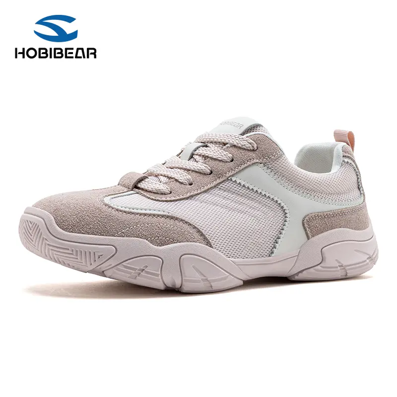 HOBIBEAR Ladies' Sport Shoes - Comfortable Barefoot Walking Shoes, Fashionable Zero Drop Anti-Slip Color Block Ultra-Light Lace-Up Simple All-Season Casual Shoes, Pink Color Scheme