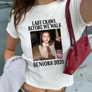 Custom Photo Senior 2026 Baby Tee, Last Crawl Before We Walk Shirt, Y2K Graduate Shirt, Sorority Grad Tee