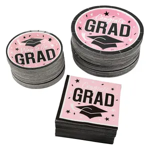 Bulk 300 Pc. Pink Congrats Grad Graduation Party Disposable Tableware Kit for 100 Guests