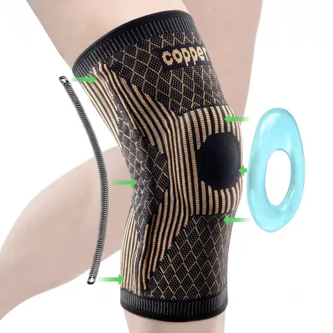 Professional Compression Knee Brace - Nylon-Latex-Polyester-Spandex Blend, Adjustable Strap, Patella Pad, Side Stabilizers, Stretchy Multi-Size Sports Sleeves for Running, ACL/Meniscus Tear Relief, Hand Wash Only