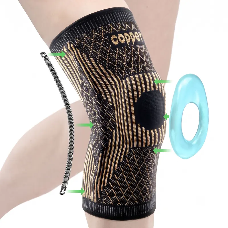 Professional Compression Knee Brace - Nylon-Latex-Polyester-Spandex Blend, Adjustable Strap, Patella Pad, Side Stabilizers, Stretchy Multi-Size Sports Sleeves for Running, ACL/Meniscus Tear Relief, Hand Wash Only