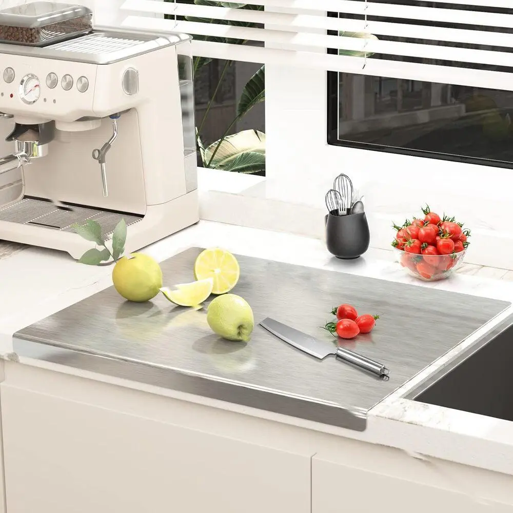 Stable Groove Stainless Steel Cutting Board, Anti-slip Kitchen Chopping Board, Household Counter Prep Board, Kitchen Accessories, Anti-slide Cooking Utensils