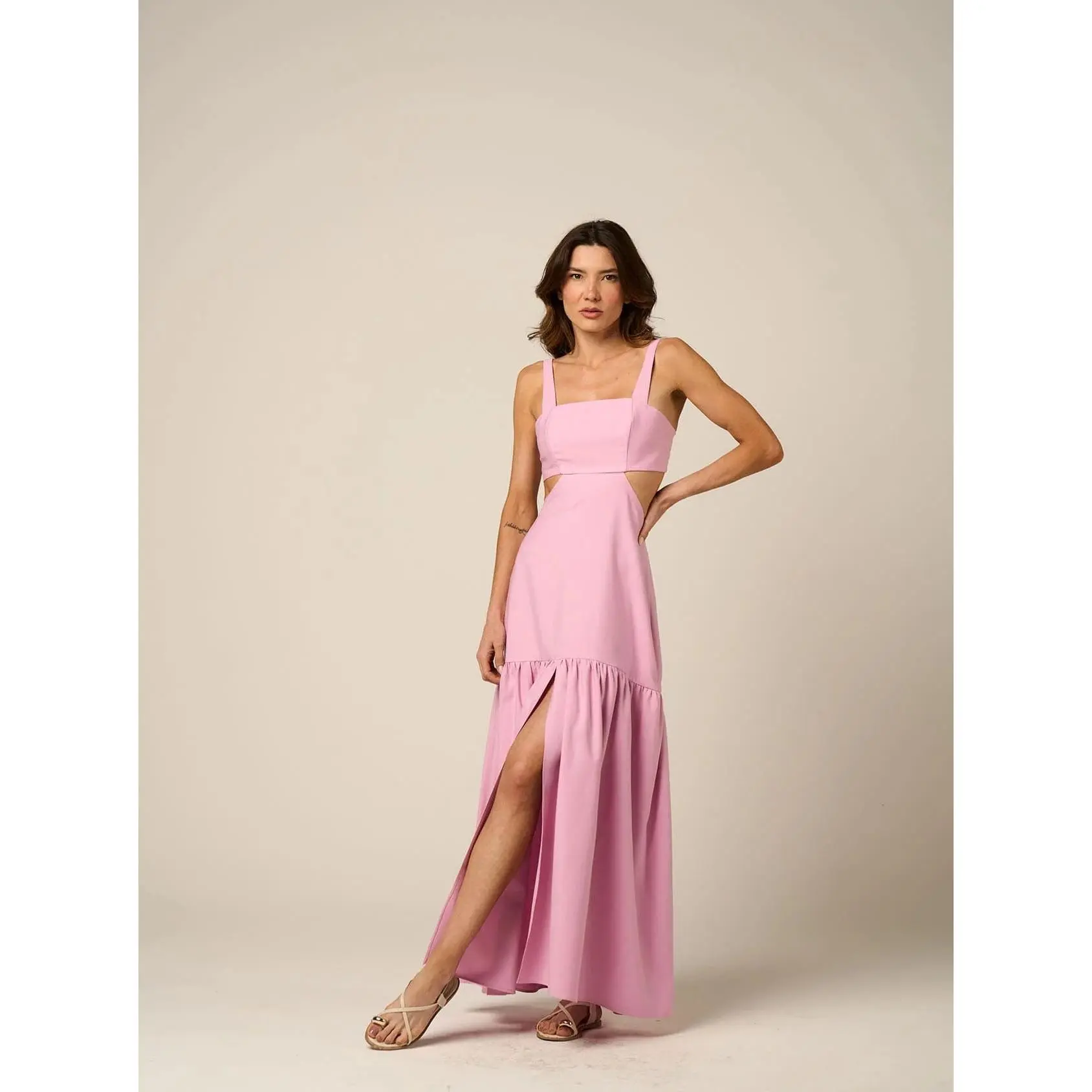 Sunset Cutout Maxi Dress – Rose Bloom & Terracotta | Brazilian Resortwear