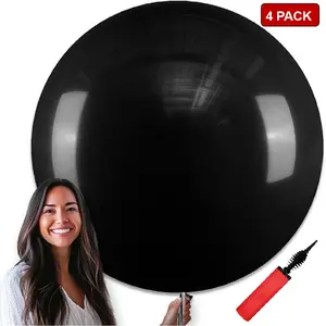 PARTY Black Balloons 4 pcs 36 Inch Extra Large Big Jumbo Giant Matte Black Latex Helium Balloons for Graduation Halloween New Year Anniversary Birthday Retirement Party Decorations Balloon Party Supplies