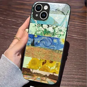 Creative Oil Painting Landscape Art Pattern Glossy Glass Phone Case,for iPhone 17 Pro Max Phone Case 17 Air 16 E 15 Plus 14 13 12 11, Samsung Galaxy S22 S23 FE S24 Plus S25 ULTRA FE Plus A54 53 52 36 35 34 33 Note 20 Ultra