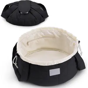 Lay Flat Open Design Drawstring Makeup Bag, Cute Large Capacity Travel Toiletry Bag with Carry Handle, Portable Foldable Cosmetic Organizer for Skincare, Makeup Brushes and Daily Travel Use